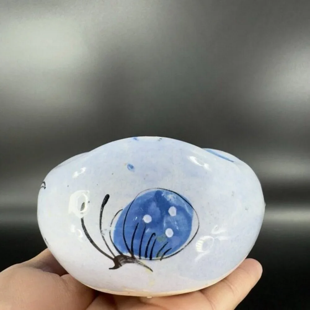 Mexico Folk Art Pottery Bowl Bird Hand Made Painted Dish Bowl Ashtray Decor‎ VTG